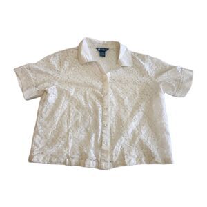 Koret Vintage Floral Eyelet Lace Cottage Coquette Boxy Button Up Blouse SZ M Pet